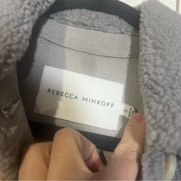 Rebecca Minkoff Long Sherpa Teddy Coat Gray Size Small Suede Lined NWT Shacket - Picture 9 of 12